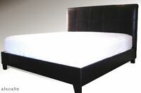 Rolled Back King Size Leather Bed in Black Leather - NEW