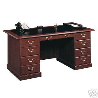 Executive Desk Cherry Double Pedistal Sauder Office New  