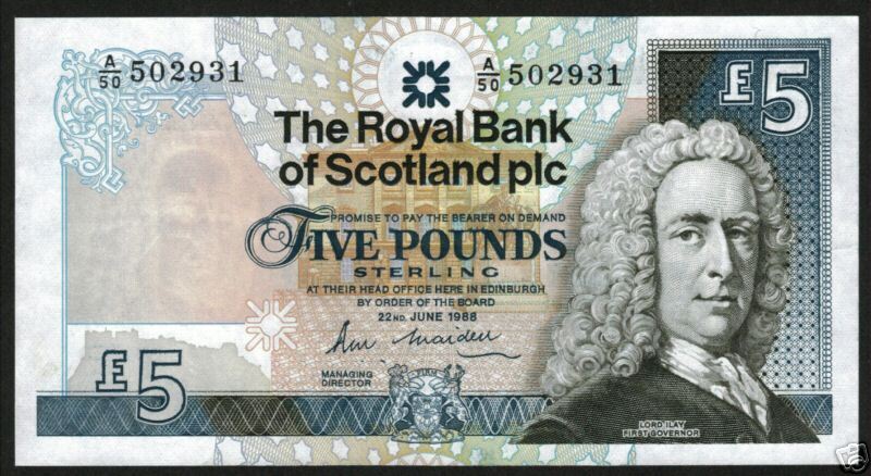 Bank Note 5 Pounds 1988 large Scotland P352a AU/Unc  