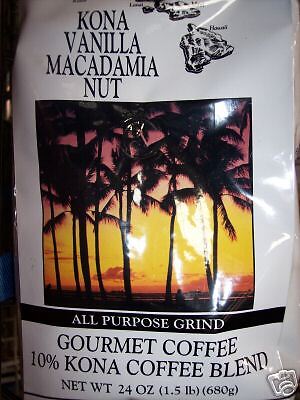 HAWAIIAN ISLES KONA COFFEE,VANILLA MAC NUT 1.5LB/24oz.  