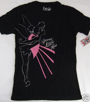 NEW BLACK DISNEY TINKERBELL SWEET LITTLE KISS TEE SHIRT Lg  