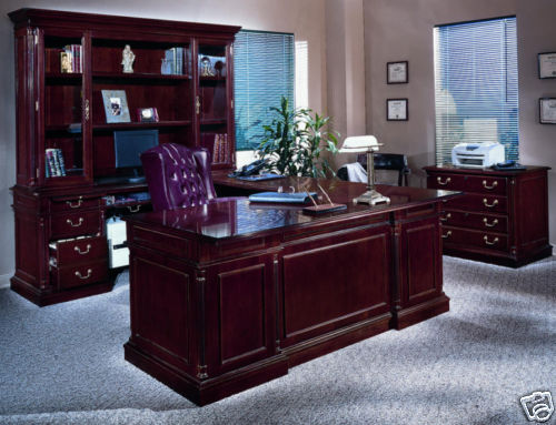 Office Furniture CHERRY WALNUT Veneers U SHAPED DESK with OVERHANG 