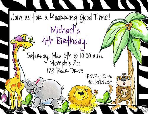 Jungle Safari Zoo Baby Shower Birthday Invitations  