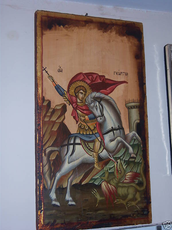 HAND PAINTED GREEK ORTHODOX ICON ST. GEORGE  