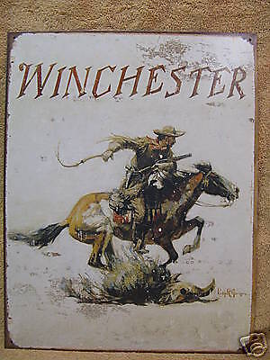 Winchester Logo Tin Metal Sign Decor Cowboy Horse NEW