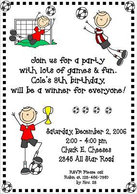 Custom Personalized SOCCER KIDS Birthday Invitations  