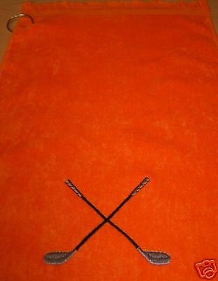 Embroidered Golf Towel 11x18 Orange with Crossed Clubs  