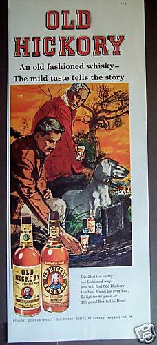 1958 Art by B. Peak Old Hickory Whisky print ad  
