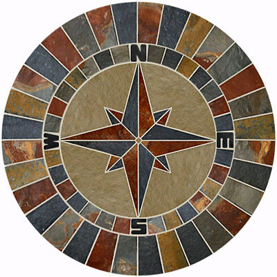 40 SLATE LIMESTONE Tile Compass MOSAIC MEDALLION Deco  