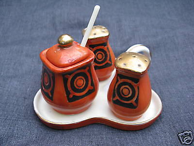 1920s Vintage Noritake Art Deco 4 Piece Condiment Set  