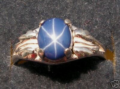 8X6MM BLUE LINDE LINDY STAR SAPPHIRE CREATED S/S RING  