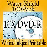 16X DVD R Water Shield White Inkjet Printable 100 Pack  