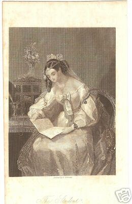 THE STUDENT E. CORBOULD 1846 STEEL ENGRAVING PRINT  