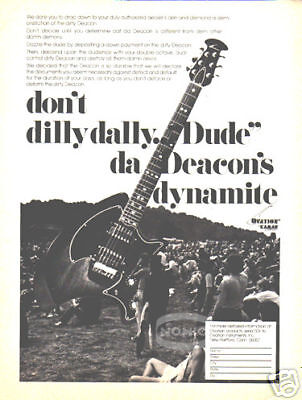 OVATION GUITAR AD vintage DEACON electric 70s pinup  