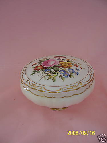 Vintage Coalport Bone China Floral Vanity Powder Box  