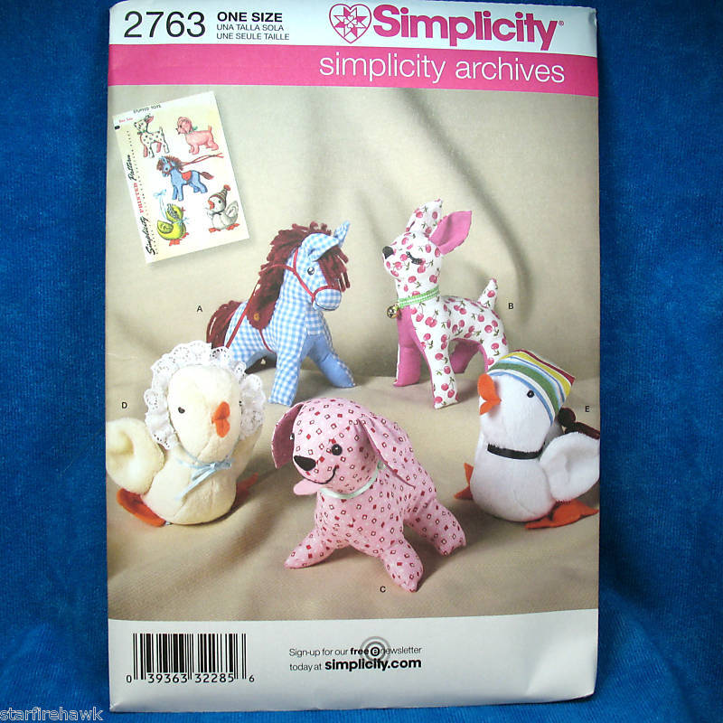 Simplicity 2763 Duck Pony Chick Dog & Deer Toy Patterns  