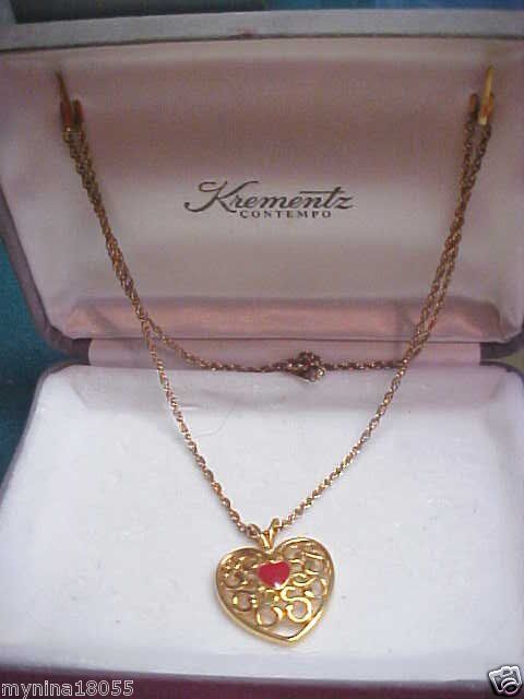 Krementz GOLDTONE HEART Necklace Original Jewelers Case  
