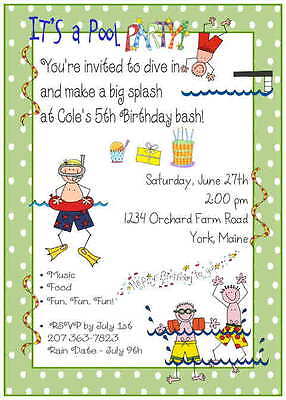 Personalized POOL PARTY SWIMMING Birthday Invitations  