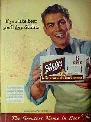 1954 Schlitz Beer Grocery Store Shopping Cart Print AD  