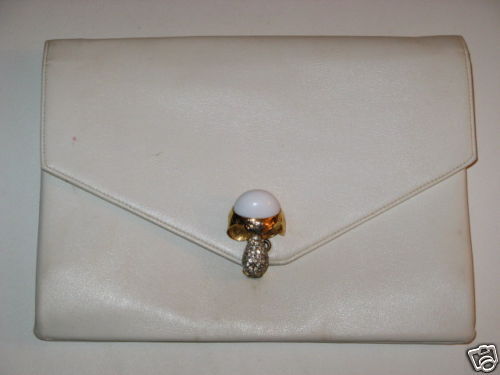 VINTAGE ROSENFELD WHITE PURSE RHINESTONE/PEARL/GOLD 60s  