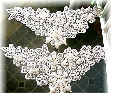Gorgeous WHITE Beaded Venise lace appliques with Fringe  