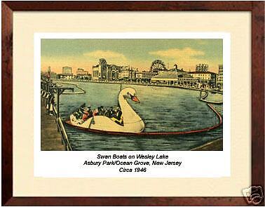 Asbury Park NJ Swan Boat on Wesley Lake c 1946 Print  