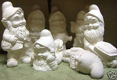   Bisque Gnomes Large Set of Seven Alberta U Paint Ready To Paint  