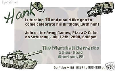 Camo Army Retirement Birthday Tank Helmet Invitations  