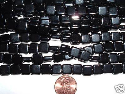 AL257 CZECH 9mm Flat SQUARE Glass Beads OPAQUE BLACK 25  