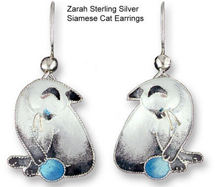 Zarah .925 Sterling Silver BLUE POINT SIAMESE Cat Earrings  