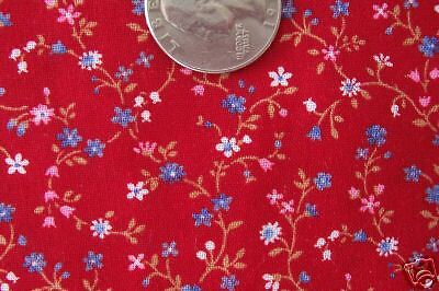 FABRIC ~ RED CRANSTON TINY WHITE FLOWERS FQ 18 X 22  