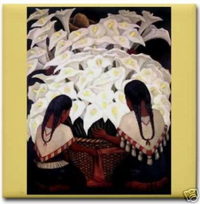 Diego Rivera Mexican Art Ceramic Tile Cala Lily Girls  