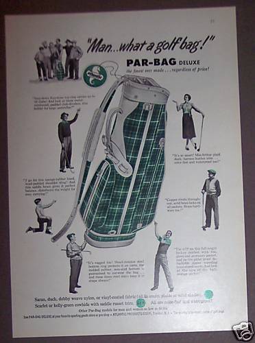 1953 Atlantic Par Bag Green plaid Retro Golf Bag ad  