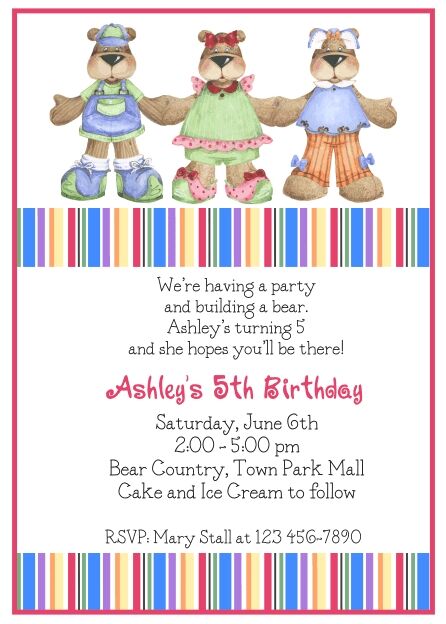 Personalized BUILD A BEAR Birthday Party Invitations  