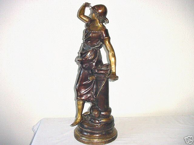 ANTIQUE ERNEST RANCOULET SCULPTURE LADY GIRL BRONZE  