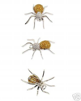 18K WG Pave Diamond Yellow Sapphire Spider Pin Brooch  