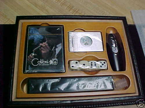 COLIBRI BLACK LEATHER TRAVEL POKER HUMIDOR QUANTUM FURY LIGHTER CUTTER 