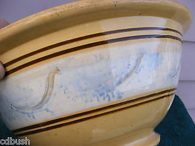 Antique Yellowware Bowl White Band Yellow ware Seaweed  