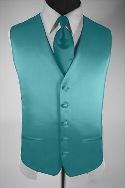 Mens Suit Tuxedo Dress Vest and Necktie Turquoise Small  