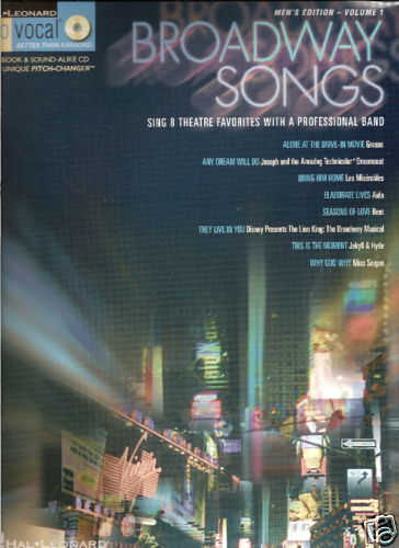 Pro Vocals 1 BROADWAY SONGS MALE Men Singer NEW Book/CD  