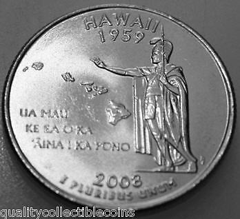 Uncirculated BU State Quarter, 2008 Hawaii, minted in Denver.