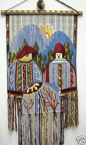 Ukrainian Wall Tapestry, Woven by Hand, Pysanka, Houses  