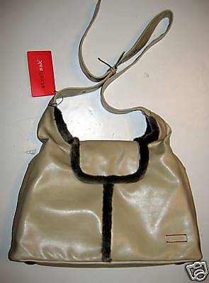 NWT Storksak Mia tan faux fur trim diaper bag RV $150  